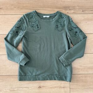 Dalia Green Women's Sweatshirt with Floral Details